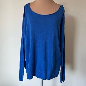 Vince Blue Cotton Slub Knit Long Sleeve Wide Neck Sweater EUC Size M